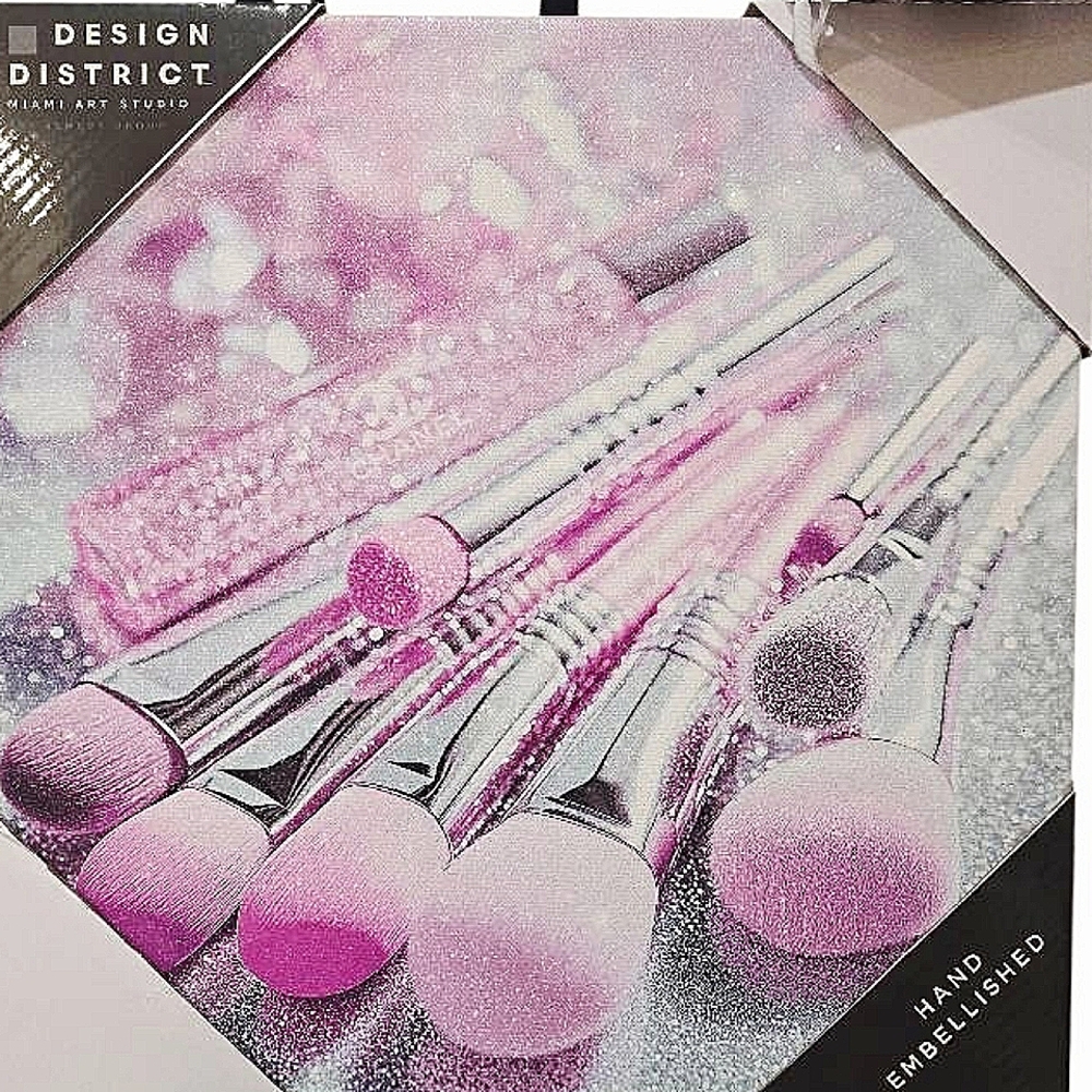 Design District Chanel Beauty Hand Embellished Glitter Canvas Wall Decor
